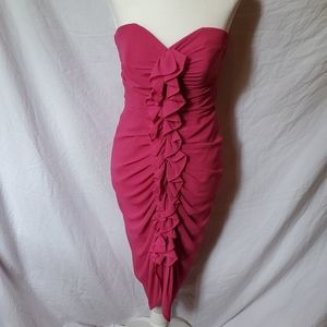 Pink Sweetheart Neckline Ruffle Front Dress